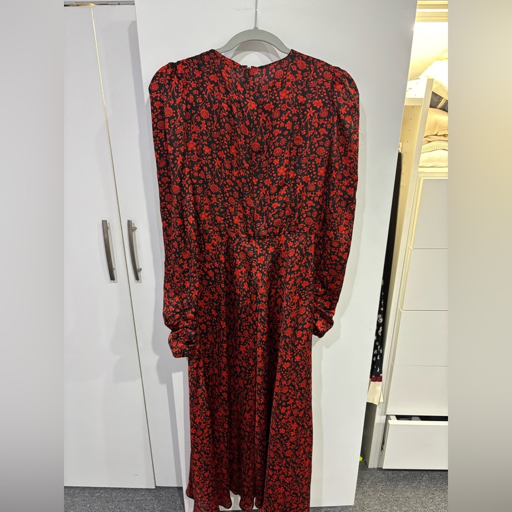 Elegant Red Floral Women's Dress maje midi